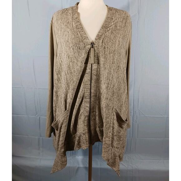 LOGO Lori Goldstein Lightweight Sweater Women 1X Full Zip Gray Heather EUC - Picture 2 of 10